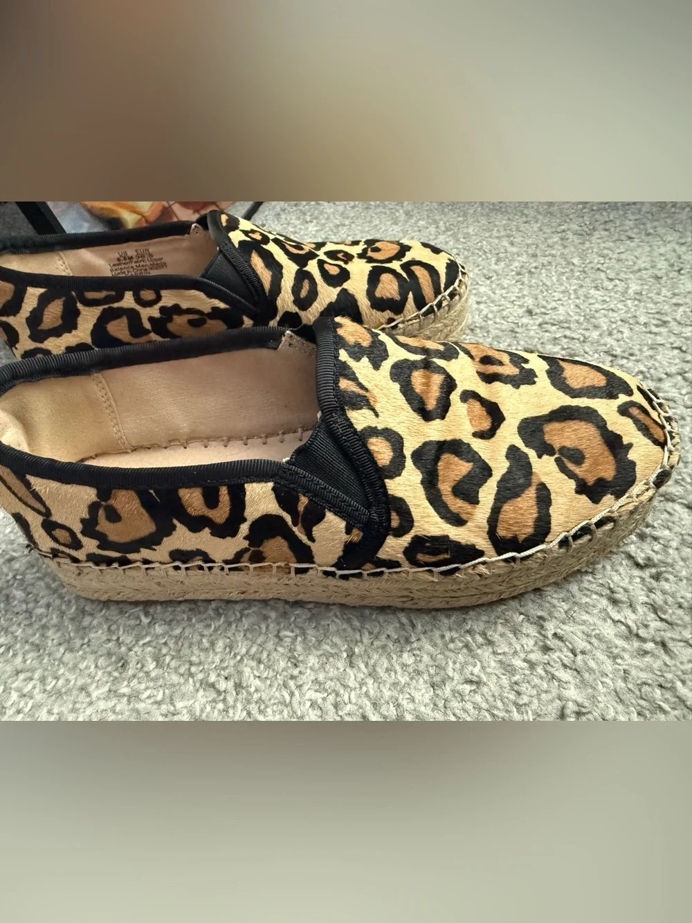 Sam Edelman Carrin Calf Hair Platform Slip On Espadrilles Leopard Print Size 6.5